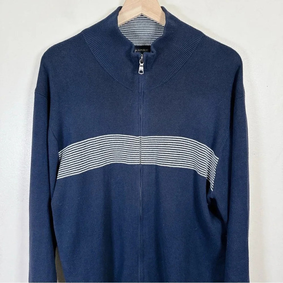Banana Republic Navy Full Zip  Horizontal Stripe Sweater Cardigan - Picture 2 of 14